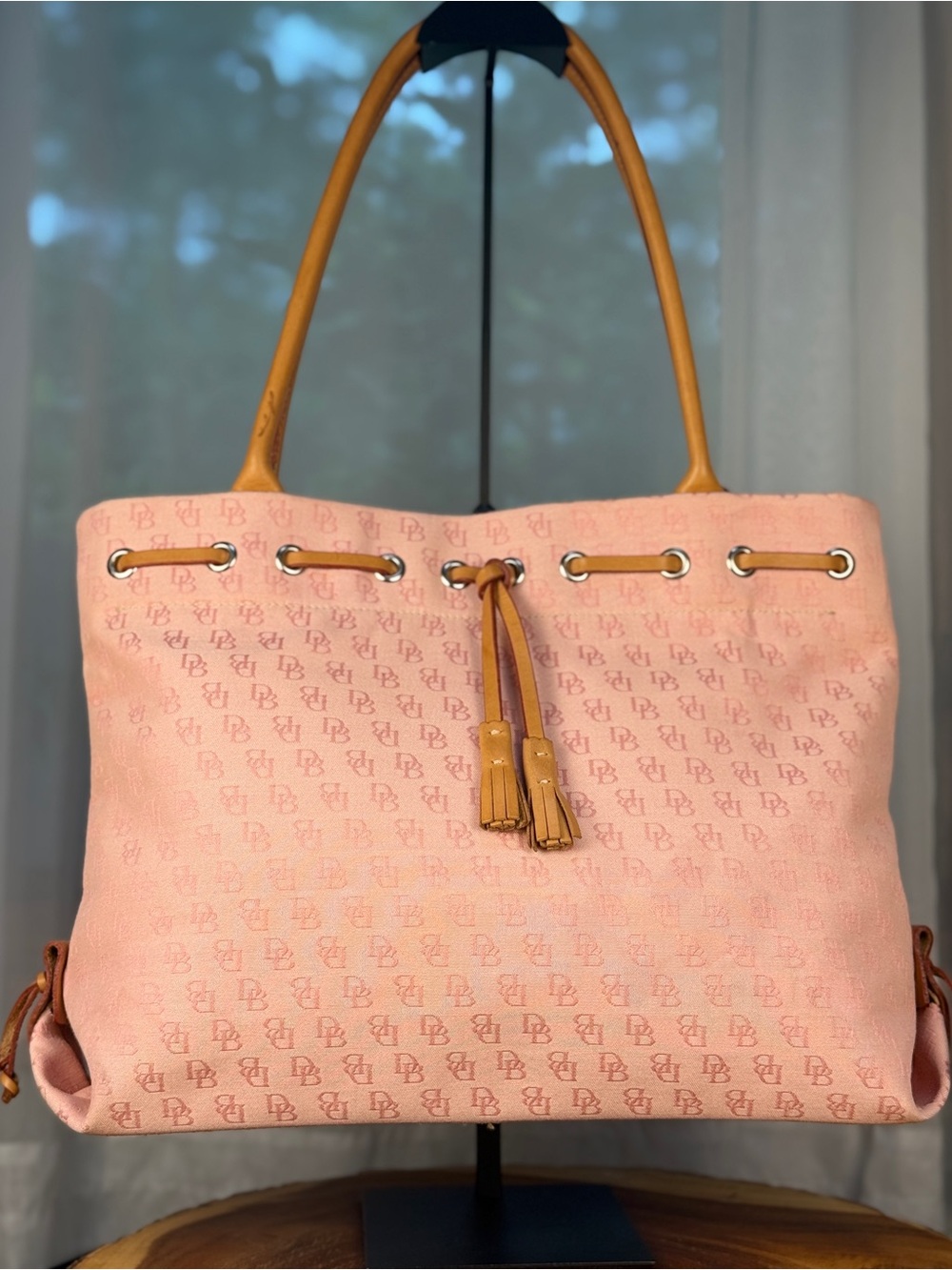 Dooney & Bourke Pink Tote Shoulder Bag with Tan Leather Handles